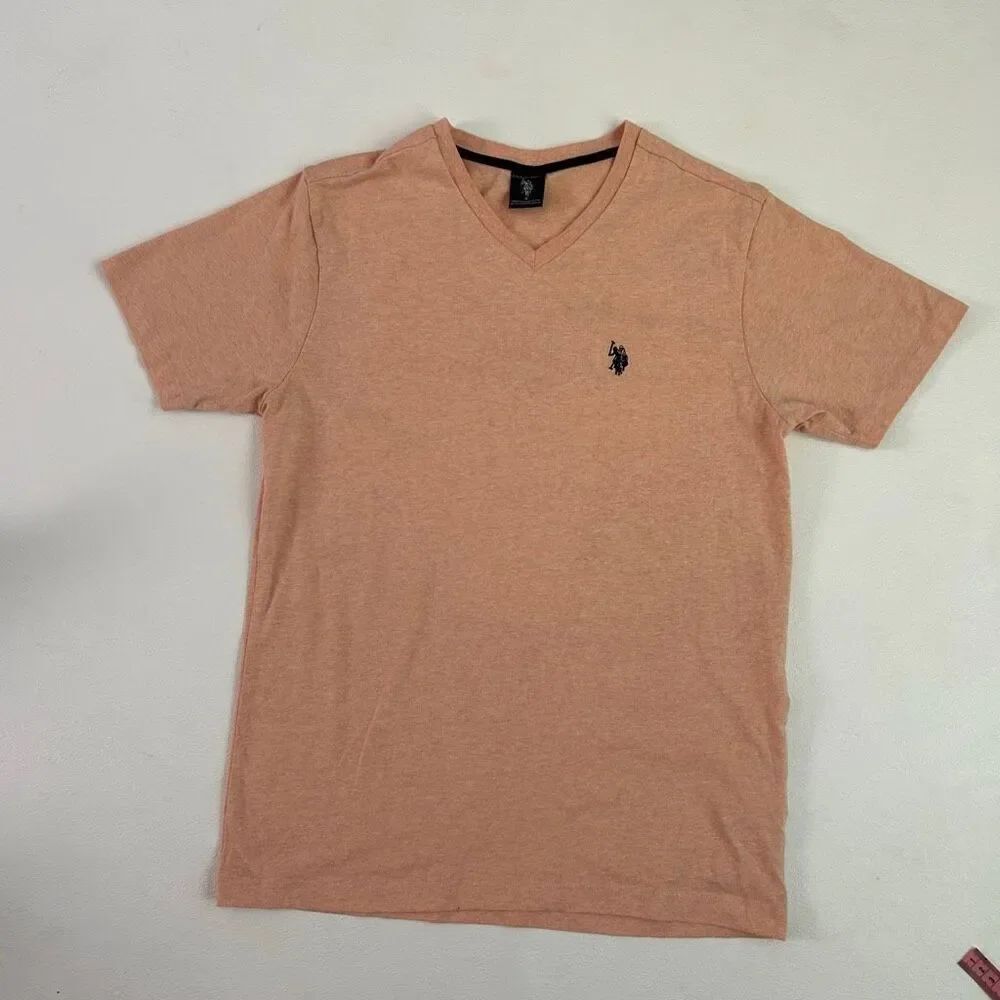 U.S. Polo Assn. Men’s V-Neck T-Shirt Small Peach Logo Embroidered Casual Tee